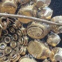 Schreiner Vintage Layered Rhinestone & Faux Pearl Dome Brooch Statement READ