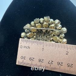 Schreiner Vintage Layered Rhinestone & Faux Pearl Dome Brooch Statement READ