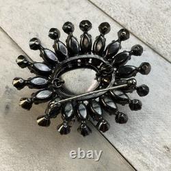Schreiner Vintage Layered Smokey Gray Topaz Rhinestone Dome Brooch Pin READ