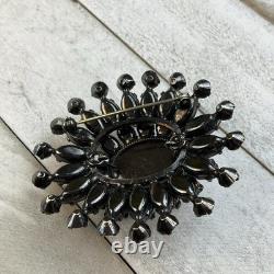 Schreiner Vintage Layered Smokey Gray Topaz Rhinestone Dome Brooch Pin READ