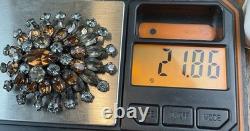 Schreiner Vintage Layered Smokey Gray Topaz Rhinestone Dome Brooch Pin READ