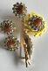 Schreiner Vintage Rhinestone Yellow Art Glass Flower Pin Brooch & Earrings Set