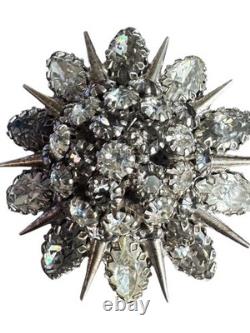 Signed Austria Smoke&Fog Rhinestone Stacked Superb Crystal Flower Vintage Brooch