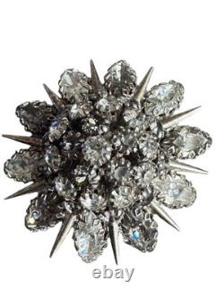 Signed Austria Smoke&Fog Rhinestone Stacked Superb Crystal Flower Vintage Brooch