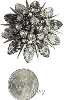Signed Austria Smoke&Fog Rhinestone Stacked Superb Crystal Flower Vintage Brooch