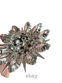 Signed Austria Smoke&Fog Rhinestone Stacked Superb Crystal Flower Vintage Brooch