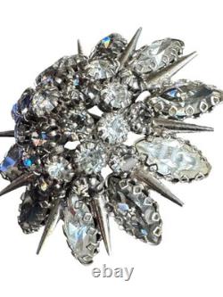 Signed Austria Smoke&Fog Rhinestone Stacked Superb Crystal Flower Vintage Brooch