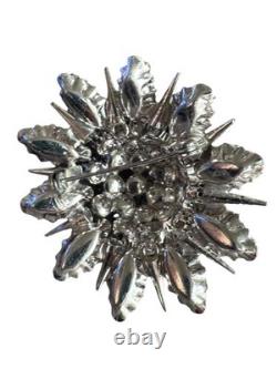 Signed Austria Smoke&Fog Rhinestone Stacked Superb Crystal Flower Vintage Brooch
