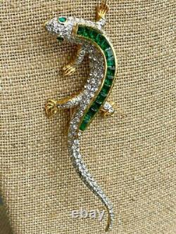 Signed KJL Kenneth Jay Lane Vintage Figural Lizard? Rhinestone Brooch Pin