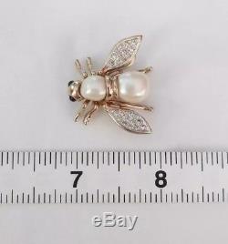Signed PANETTA Pave Rhinestone Faux Pearl Bee Brooch Pin -Hard To Find Vintage