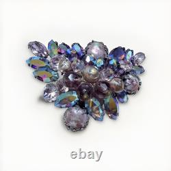 Signed Regency Vintage 50s Amethyst Cluster Brooch Lava Glass Cabochon 1.07oz