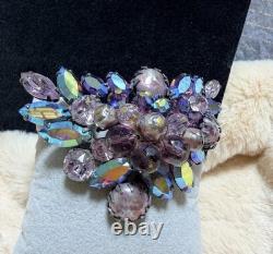 Signed Regency Vintage 50s Amethyst Cluster Brooch Lava Glass Cabochon 1.07oz