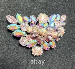 Signed Regency Vintage 50s Amethyst Cluster Brooch Lava Glass Cabochon 1.07oz