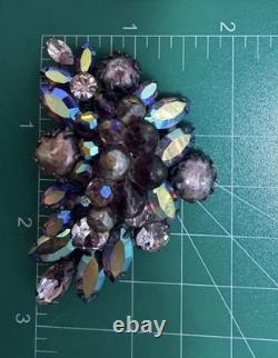 Signed Regency Vintage 50s Amethyst Cluster Brooch Lava Glass Cabochon 1.07oz