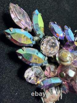 Signed Regency Vintage 50s Amethyst Cluster Brooch Lava Glass Cabochon 1.07oz