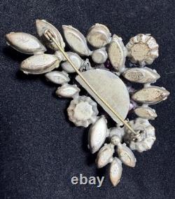 Signed Regency Vintage 50s Amethyst Cluster Brooch Lava Glass Cabochon 1.07oz