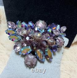 Signed Regency Vintage 50s Amethyst Cluster Brooch Lava Glass Cabochon 1.07oz