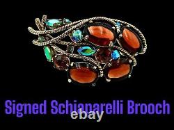 Signed Schiaparelli Vintage Cabochon & Rhinestone Brooch