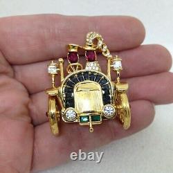 Signed TRIFARI Vintage Antique CAR BROOCH Pin Moving Wheels Philippe Design