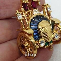 Signed TRIFARI Vintage Antique CAR BROOCH Pin Moving Wheels Philippe Design