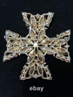 Signed Vintage 70s WEISS RARE 2-1/2 Maltese Cross Orange Austrian Crystals