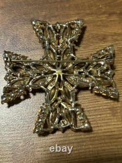 Signed Vintage 70s WEISS RARE 2-1/2 Maltese Cross Orange Austrian Crystals