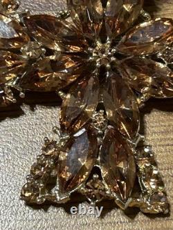 Signed Vintage 70s WEISS RARE 2-1/2 Maltese Cross Orange Austrian Crystals