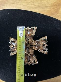 Signed Vintage 70s WEISS RARE 2-1/2 Maltese Cross Orange Austrian Crystals