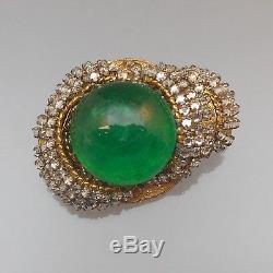Signed Vintage Miriam Haskell Set Brooch Pin Earrings Green Glass Rhinestones