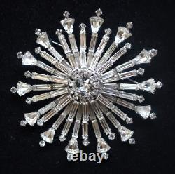 Space age Vintage Marked Weiss Rhinestones Statement Huge Brooch Rhodium plate