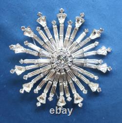 Space age Vintage Marked Weiss Rhinestones Statement Huge Brooch Rhodium plate