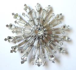 Space age Vintage Marked Weiss Rhinestones Statement Huge Brooch Rhodium plate