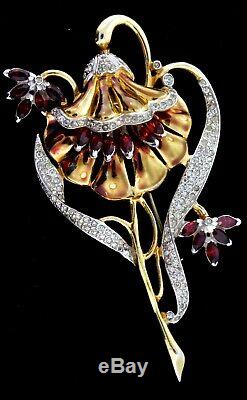 Spectacular Vtg 1940 Katz CORO Trembler FLOWER Figural Rhinestone Brooch Pin
