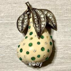Sterling Germany Pear With Glass Rhinestone Vintage Brooch