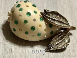 Sterling Germany Pear With Glass Rhinestone Vintage Brooch