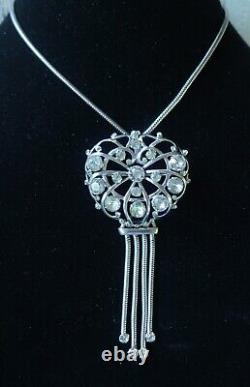 Sterling Silver Large Rhinestone Art Deco Brooch /Pendant/Necklace Vintage Reja