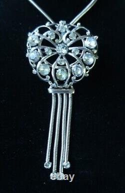 Sterling Silver Large Rhinestone Art Deco Brooch /Pendant/Necklace Vintage Reja