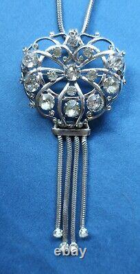 Sterling Silver Large Rhinestone Art Deco Brooch /Pendant/Necklace Vintage Reja