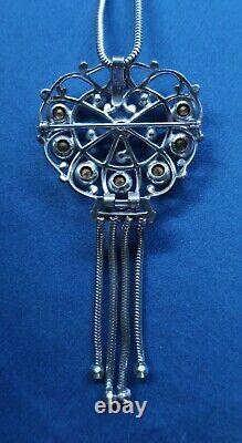 Sterling Silver Large Rhinestone Art Deco Brooch /Pendant/Necklace Vintage Reja