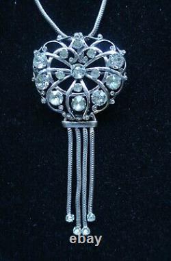 Sterling Silver Large Rhinestone Art Deco Brooch /Pendant/Necklace Vintage Reja