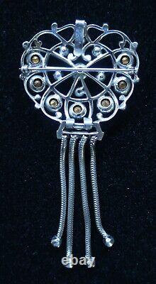 Sterling Silver Large Rhinestone Art Deco Brooch /Pendant/Necklace Vintage Reja