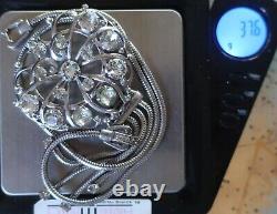 Sterling Silver Large Rhinestone Art Deco Brooch /Pendant/Necklace Vintage Reja