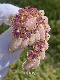 Stunning Large Vintage WEISS Pink Rhinestone Brooch Ex. Condition! See Video