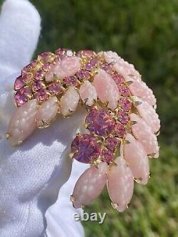 Stunning Large Vintage WEISS Pink Rhinestone Brooch Ex. Condition! See Video