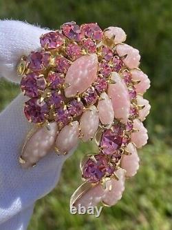 Stunning Large Vintage WEISS Pink Rhinestone Brooch Ex. Condition! See Video