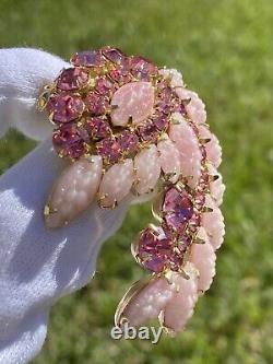 Stunning Large Vintage WEISS Pink Rhinestone Brooch Ex. Condition! See Video