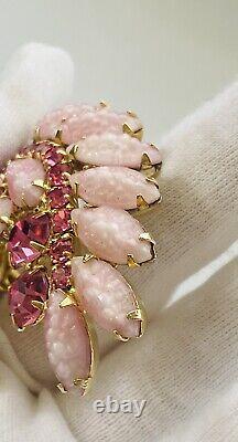 Stunning Large Vintage WEISS Pink Rhinestone Brooch Ex. Condition! See Video