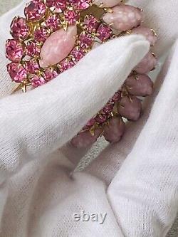 Stunning Large Vintage WEISS Pink Rhinestone Brooch Ex. Condition! See Video