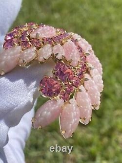 Stunning Large Vintage WEISS Pink Rhinestone Brooch Ex. Condition! See Video