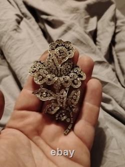 Stunning Vintage 1920s-1960s Floral Rhinestone Brooch Must See Pictures